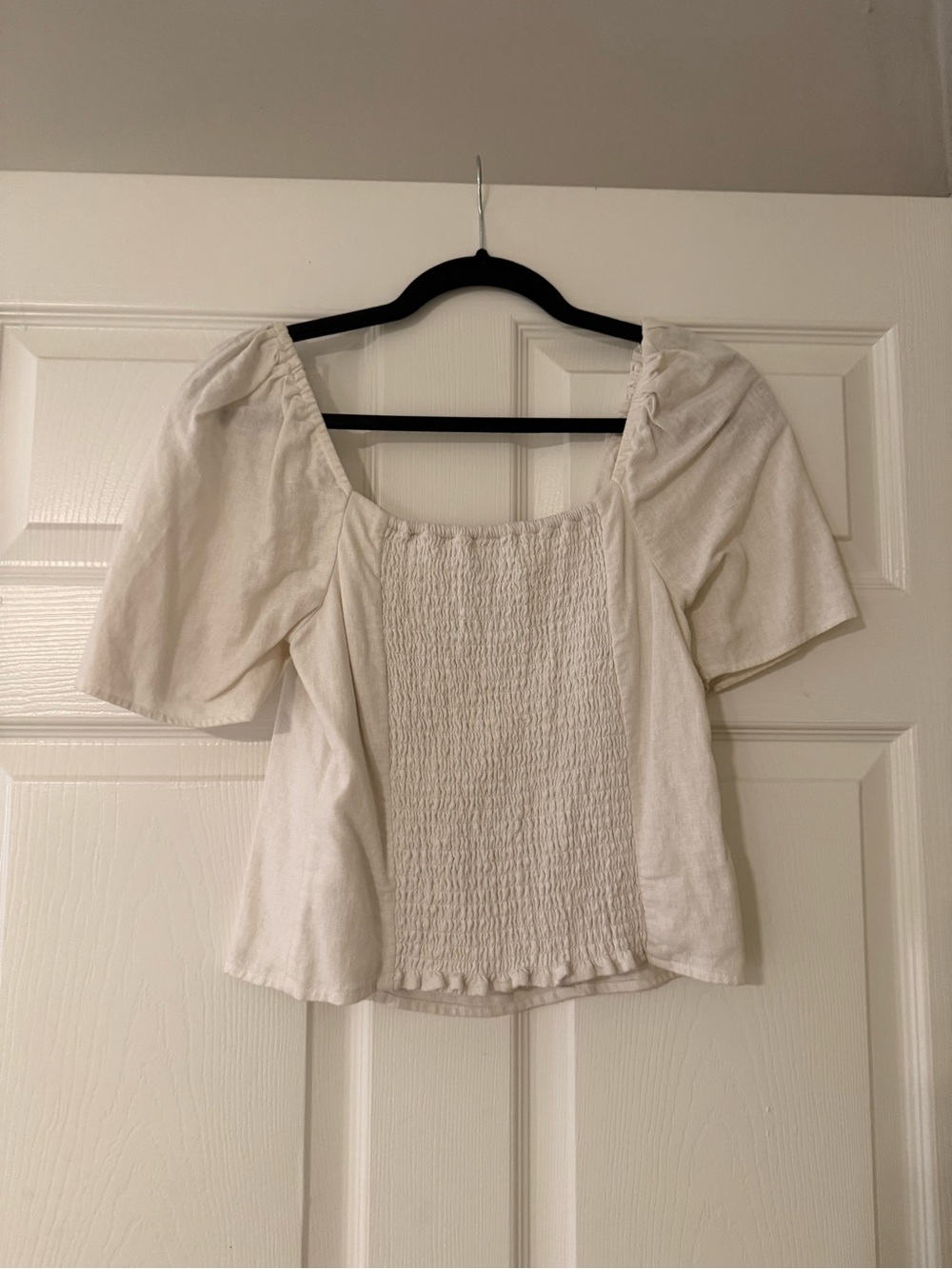 Abercrombie & Fitch Cream Square-Neck Puff Sleeve Top - Picture 2 of 2